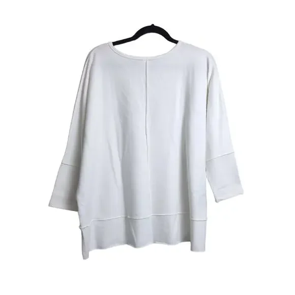 SPANX Perfect Length Dolman Sweatshirt White Exposed Seam Round Neck Tunic L - Picture 2 of 6